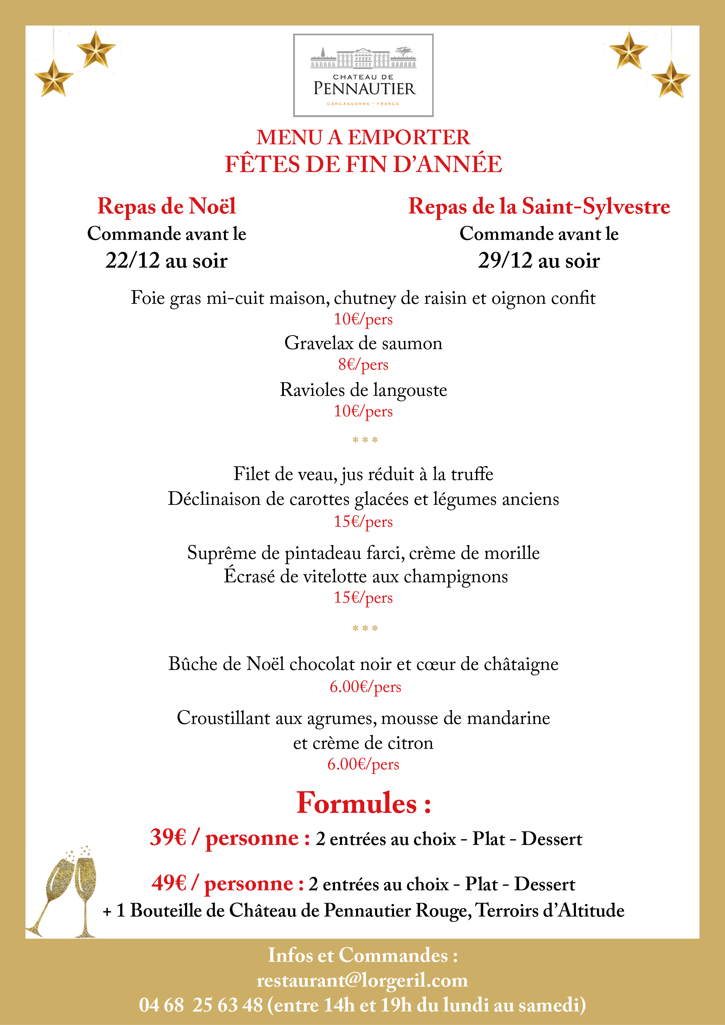 Le Menu de Fêtes à emporter de la Table du Château